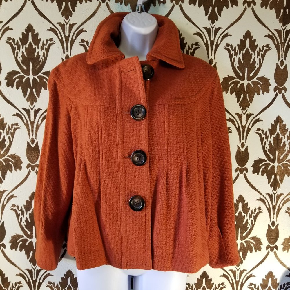 TOMMY HILFIGER Orange Wool Blend-Waist Swing Jacket-Long Sleeve-Lined-Womens M